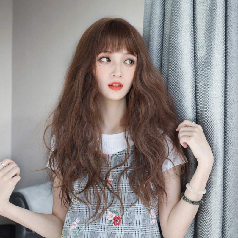 LesafeV 6"x6" Hair Forehead Replacement Piece Clip in Loose Wavy Supplement Topper With Wispy Fringe for Thinning Hair Dark Brown - Image 4